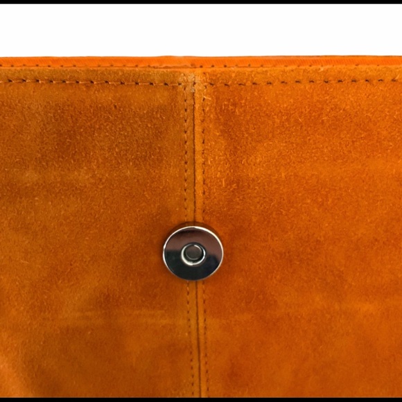 Women’s Orange Suede Purse Crossbody Bag Feather Trim - Picture 6 of 6